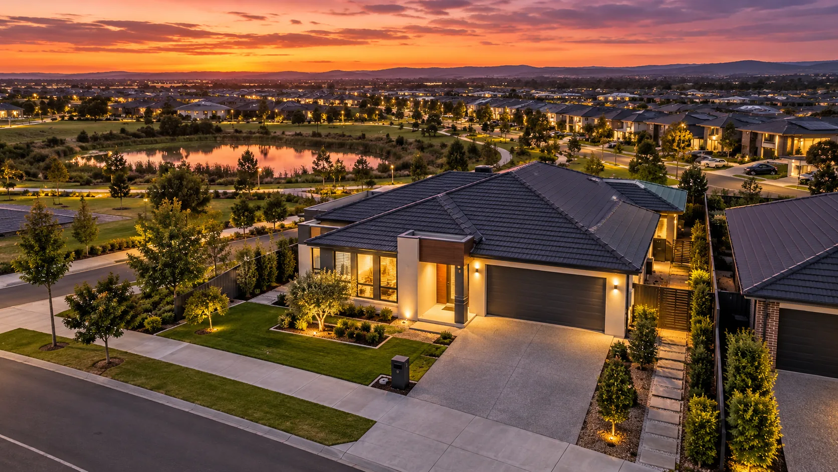 Twilight aerial exterior